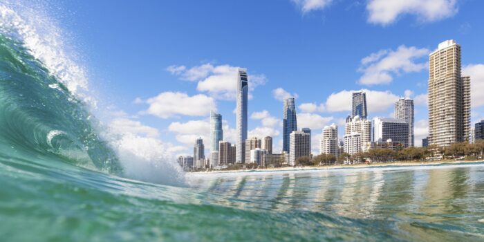 Blue waves rolling on Surfers Paradise beach