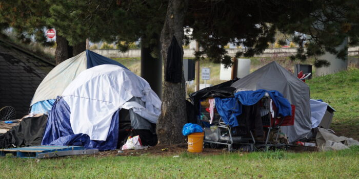 Just on the other side of the Delta Plex Soccer field and a local park, this homeless camp exists.  These photos were taken today 10/22/2019 off of North Denver Avenue where fall foliage is beautiful.  These tents host scores of people who are either camping or otherwise homeless.  While there are other encampments along the I-5 corridor and elsewhere in and around Portland, these photos speak to the serious nature of homeless communities across America who will be in need of shelter as cold weather comes in winter a few weeks away.