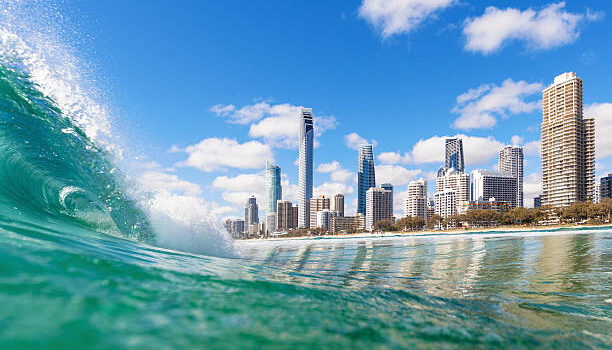 Blue waves rolling on Surfers Paradise beach, QLD, Australia